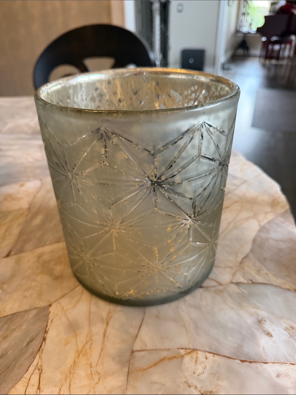Frosted Glass Geometric Hurricane Candle Holder - silver